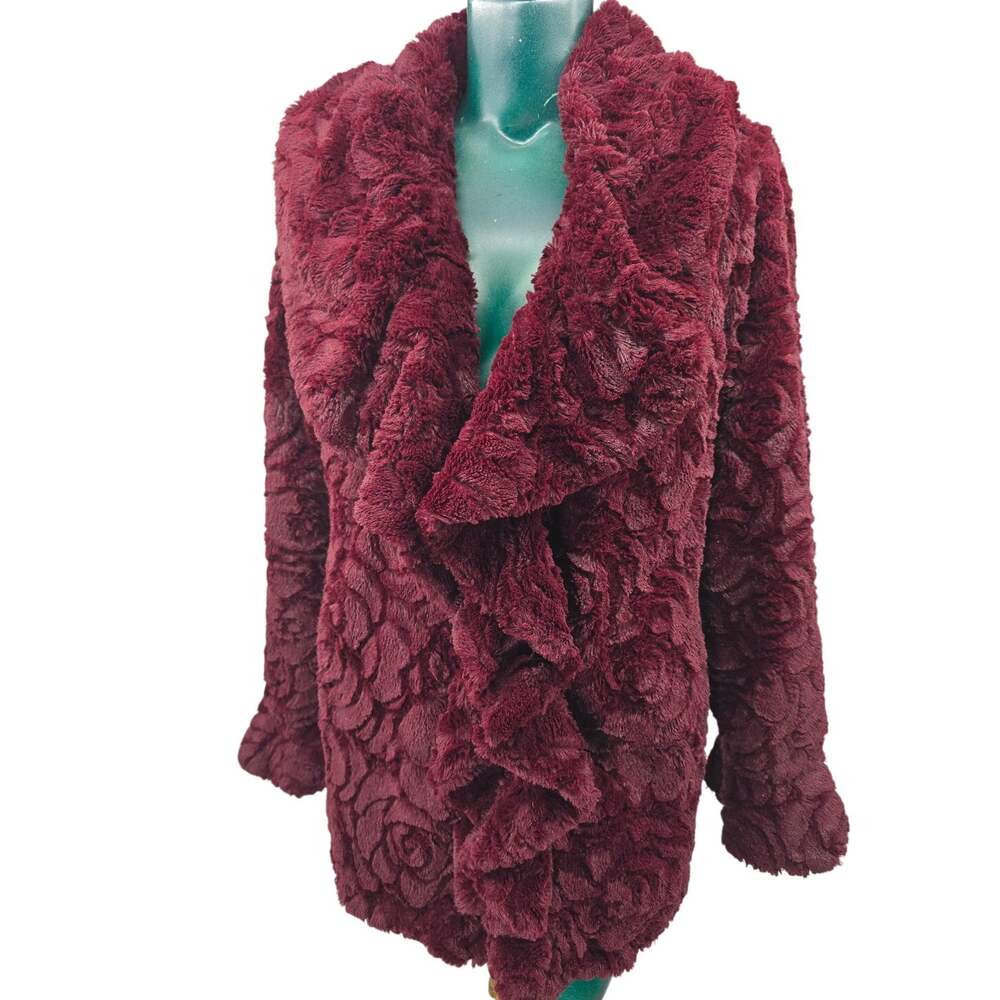 Dennis Basso Burgundy Faux Fur Ruffle Coat S Romantic Regency Whimsigoth 4351
